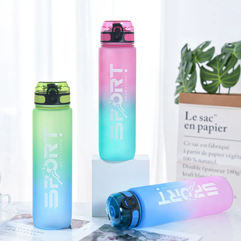 

1000mL Gradient WaterBottle With Bounce Cover Leakproof Cup Fitness Water Bottle With Prevent Dust Cap Exercise Drinking Equip