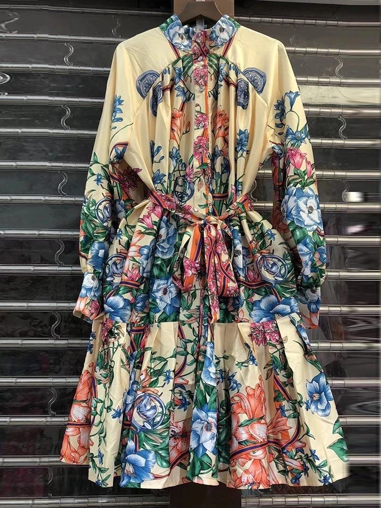 

Big-name women's summer plus size satin 3D printing retro pleated dress2021New women's clothing fashion party big pendulum skirt