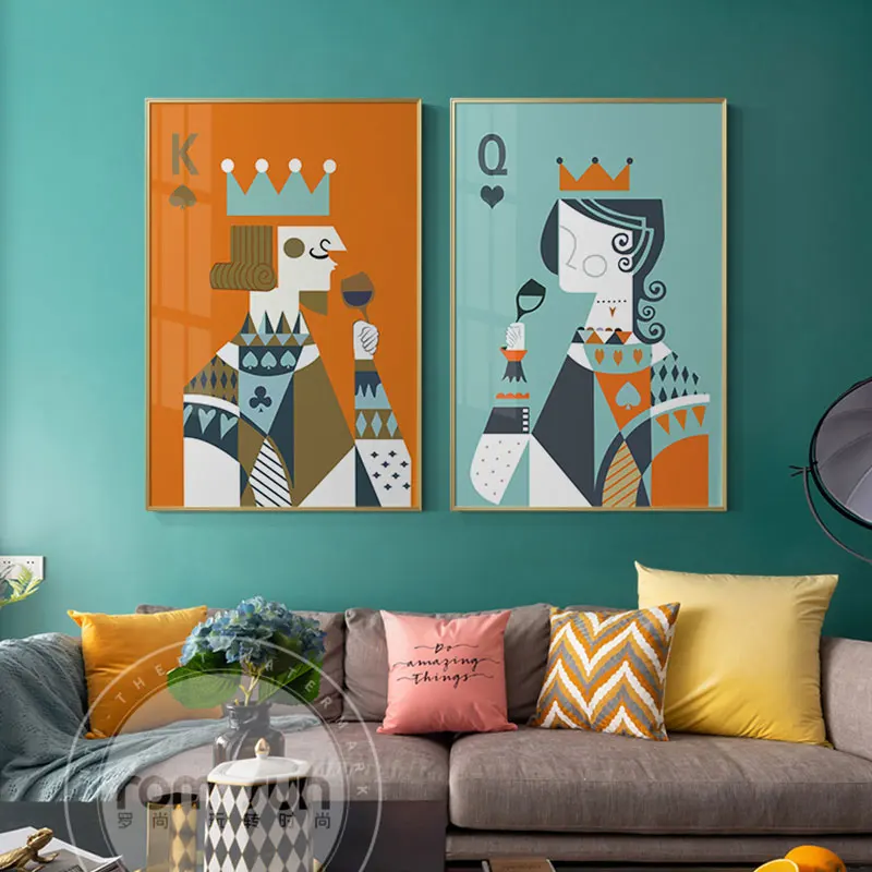 Картина на холсте покер король королева в Моранди цветные картины настенные для