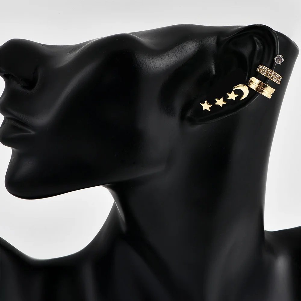 

Punk Rock Gold Color Clip Earrings No Piercing Trendy Moon Star Ear Stud Statement Cartilage Earrings for Women Party Jewelry