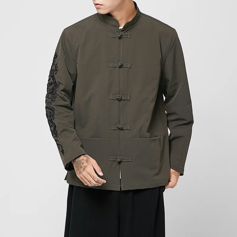

2022 Men Cotton Linen Jacket Mens Chinese Style Hanfu Male Traditional Kung Fu Coats Oriental Outwear M-5XL
