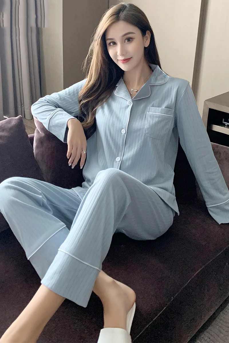 

ITOOLIN Two Piece Set Women Loung Wear Long Sleeve Blouse & Pantalon Korean Outfit Spring Autumn Homewear Ropa Mujer
