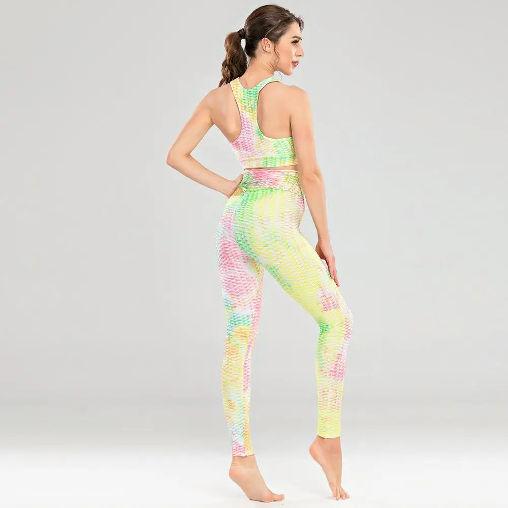 Женский комплект для йоги одежда фитнеса леггинсы с высокой талией спортивный