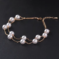 leeker pearl bracelets for woman elegant 2 layers chain rose gold silver color wedding accessories beach jewelry bijoux 061 lk4