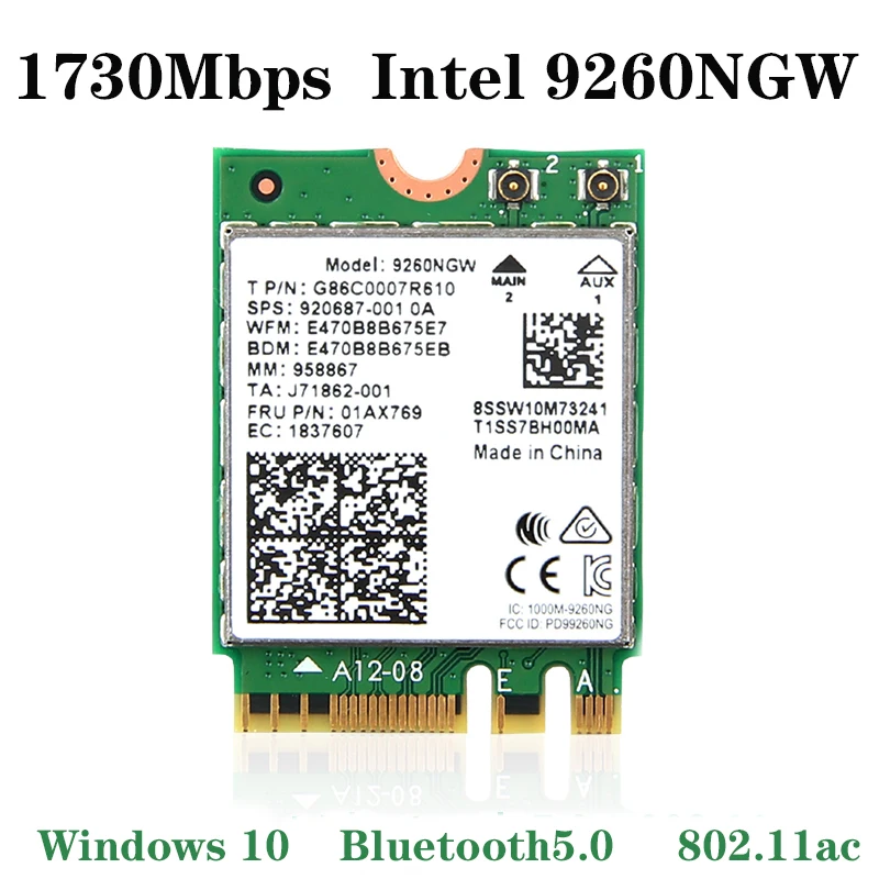 

Беспроводная сетевая Wi-Fi карта 1730 Мбит/с, адаптер для Intel 9260 AC 9260NGW 802.11ac 2,4/5g Bluetooth 5,0, для ноутбука, настольного ПК, Windows 10
