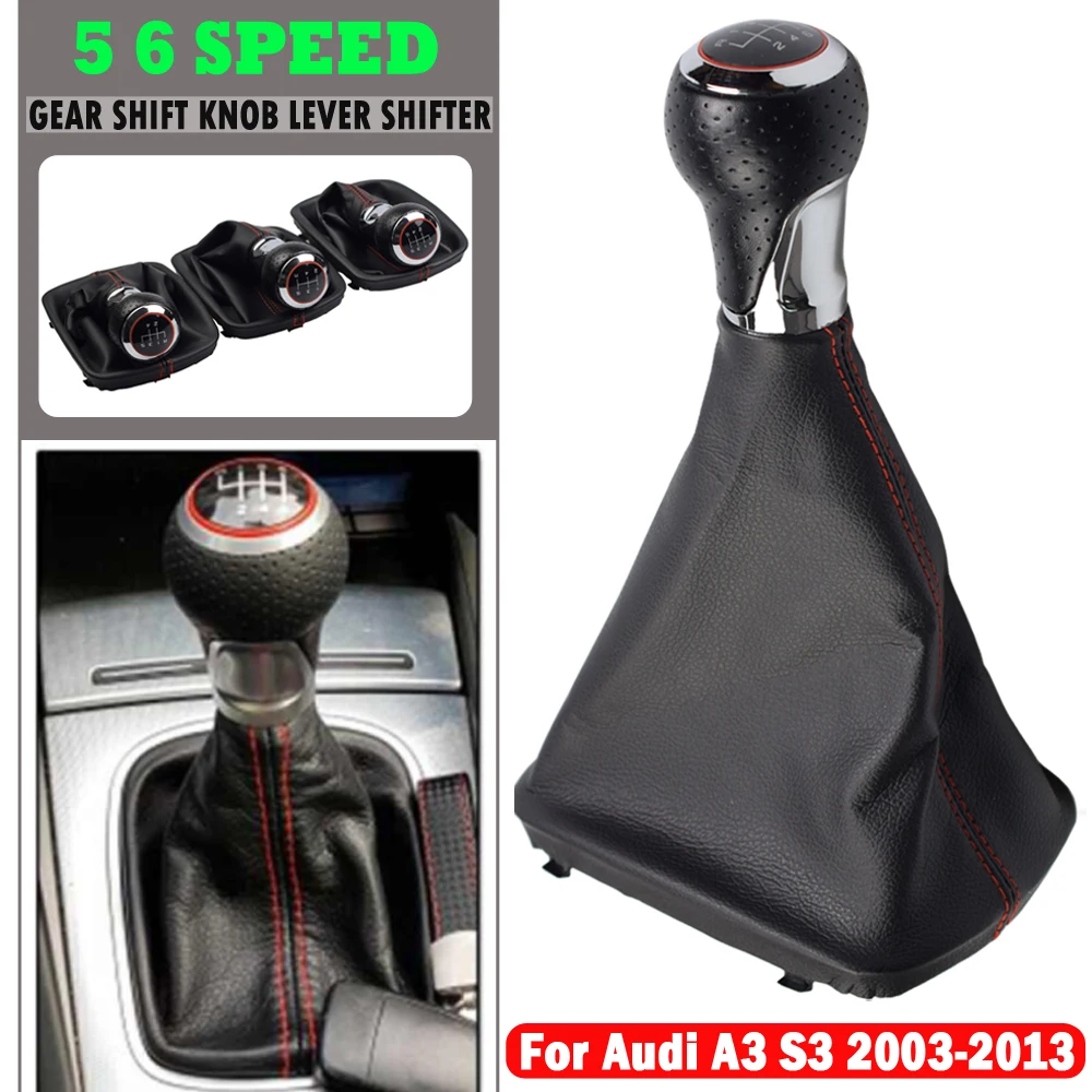 

For Audi A3 A4 A6 C5 4B 1997-2005 A8 5 6 Speed Car Leather Boot Gear Shift Knob Shifter Head Lever Cover Accessories