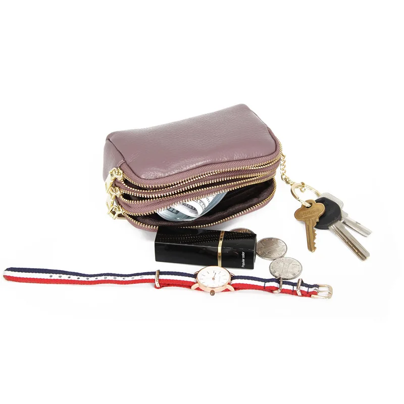 

Genuine Cow Leather Men Women Wallet Key Bag Zipper Vintage Coin Purse Short Lady Business Women Housekeepers Wholesale