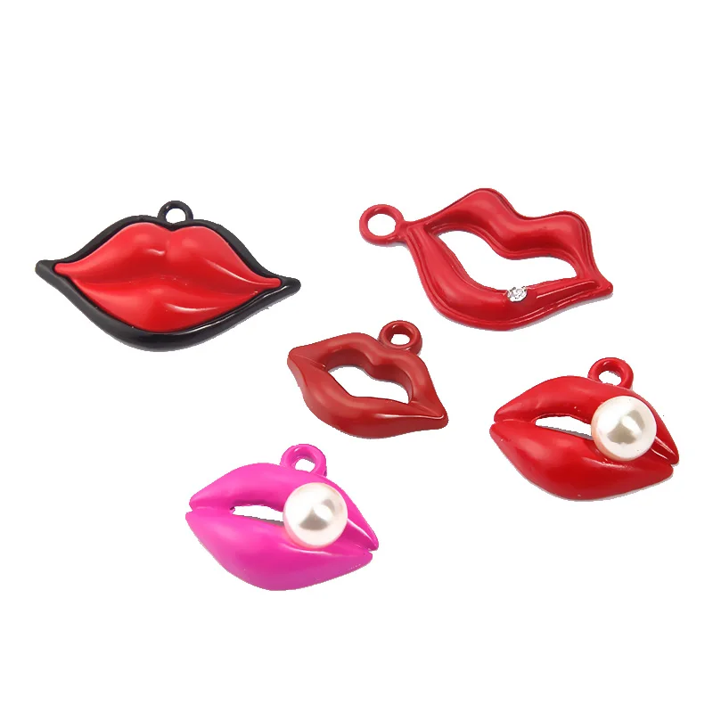 10 шт. разнообразные эмалевые красные губы золотого цвета из цинкового сплава для