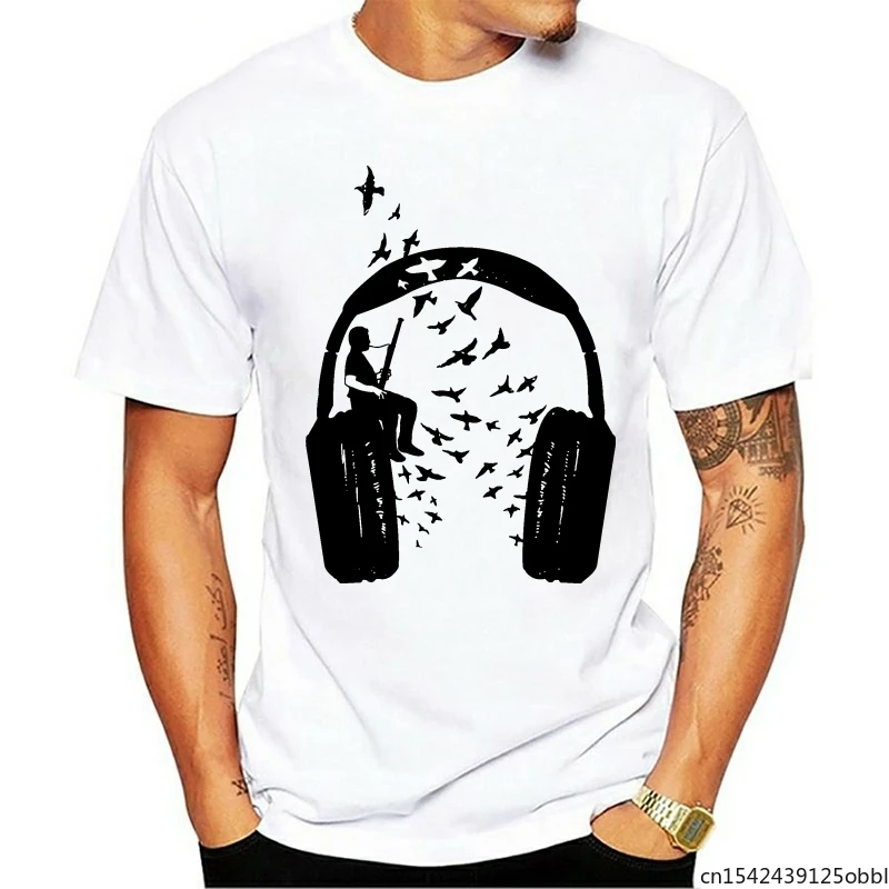

Custom Ink Black Picture Tshirt Men Headphone & Bassoon Attract Spring Swallow Funny T Shirts Music College