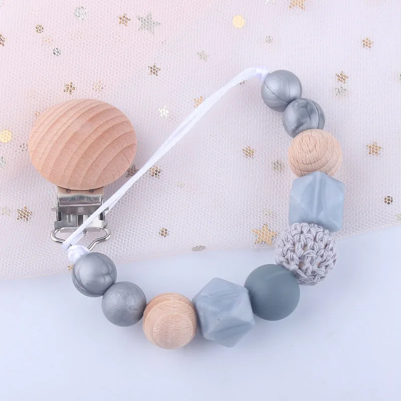 

Baby Shower Gift Wooden Silicone Baby Pacifier Clips Infant Pacifier Chain Holder Colorful Dummy Clip Toddler Pacifier Leashes