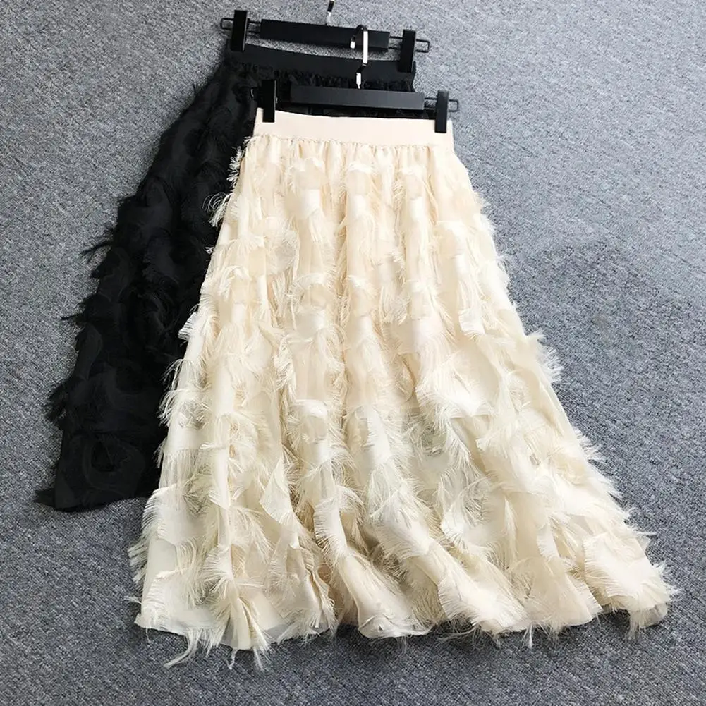 Женская Стильная однотонная эластичная юбка с высокой талией и кисточками