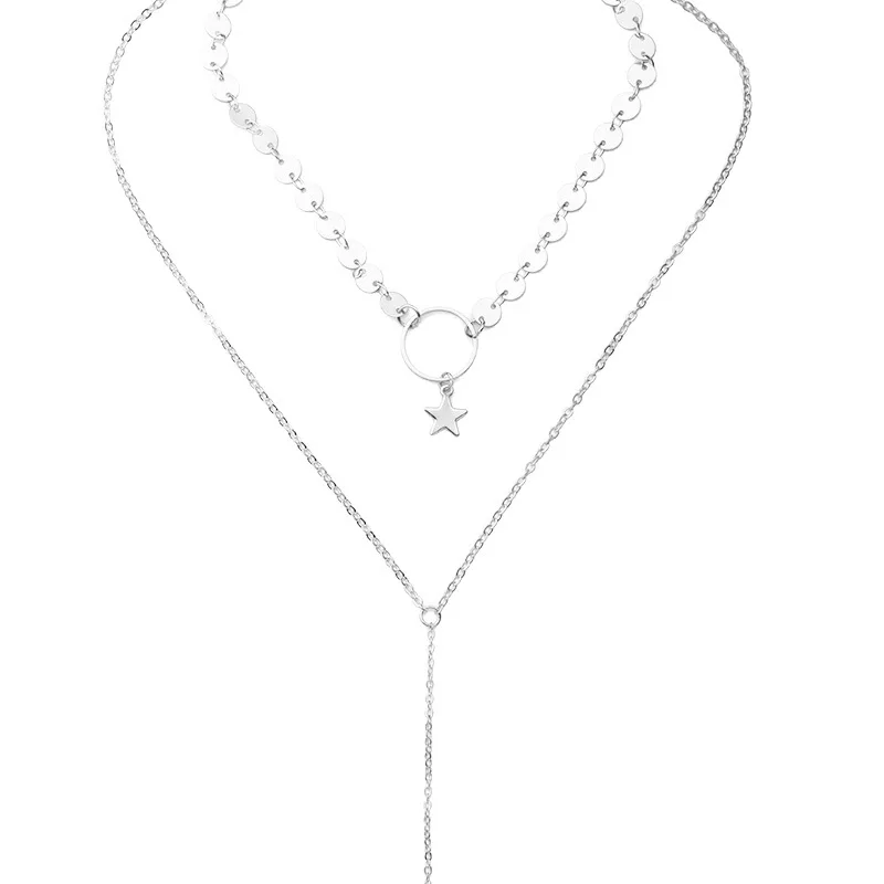

100pcs / lot American fashion accessories sexy simple temperament Necklace Handmade sequins star tassel collar chain