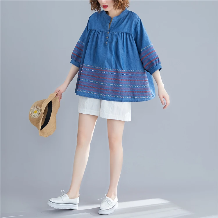 2020 новые летние женские модные элегантные джинсовые топы с вышивкой Женские