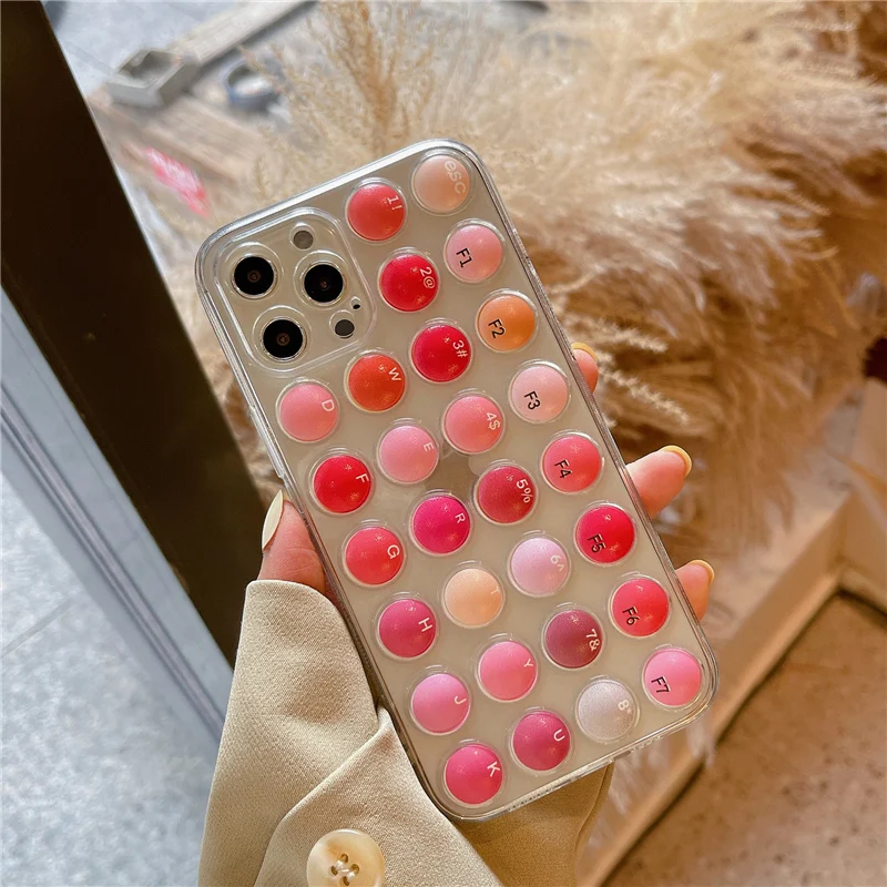 

Stress reliever lipstick color keyboard bubble clear case for iphone 11 11Pro 12 12pro max XR XS Max 8 7 Plus protective coque