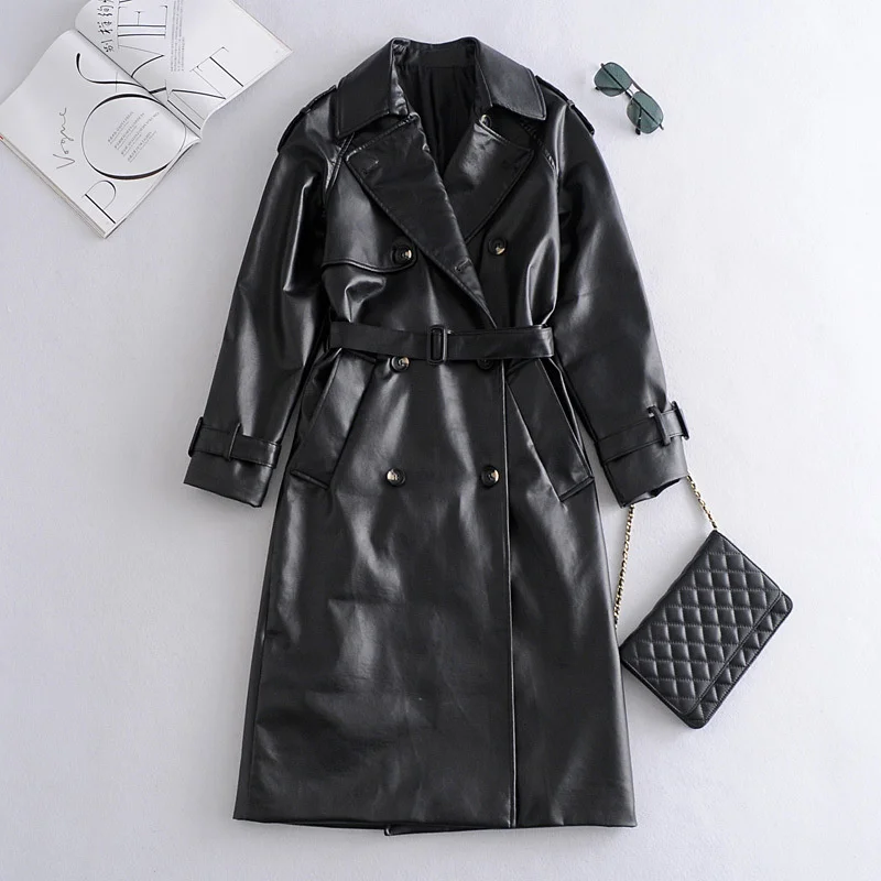 

up autumn winter 2020 temperament belt leather windbreaker trend