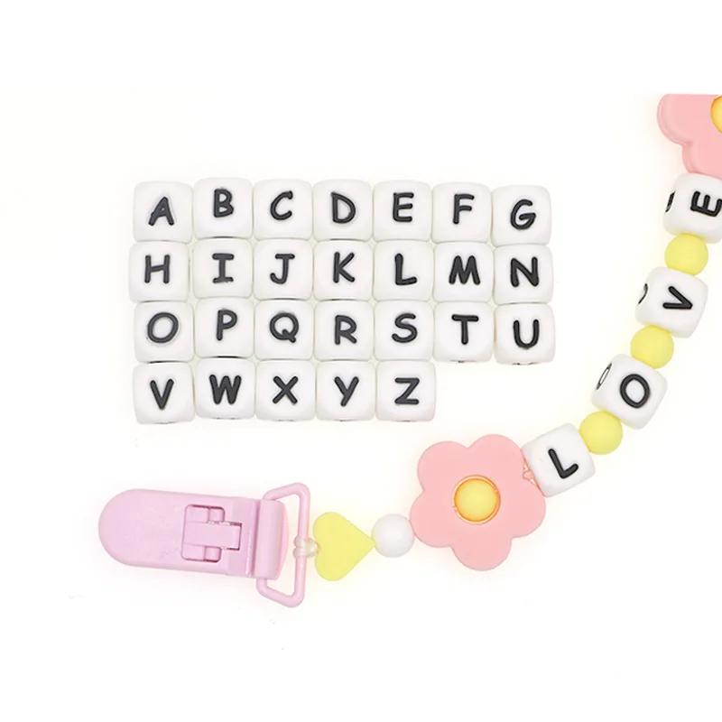 

Kovict 50/100/200/500/1000PCS Letter Silicone Beads 12mm Baby Teether Beads Chewing Alphabet Bead For Personalized Name DIY