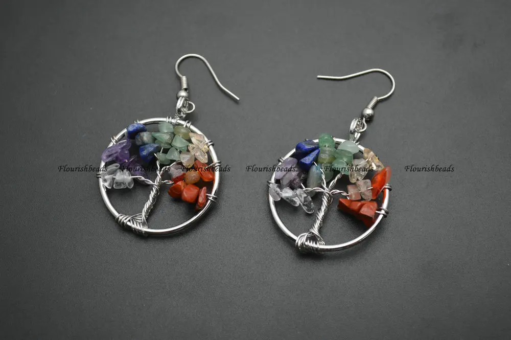 Микс из натурального камня чипсы чакры дерево жизни круглые очаровательные