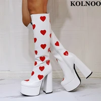 kolnoo 2022 newest handmade women chunky heel boots red hearts wedding prom knee high boots evening party fashion winter shoes