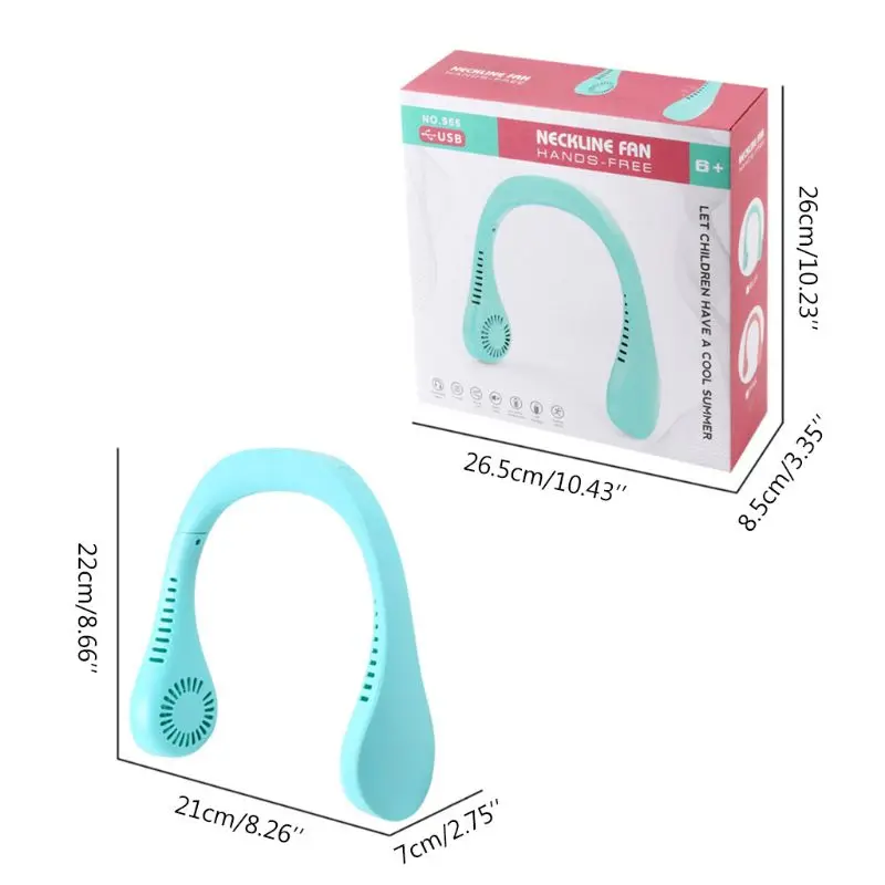 

H7JB Neck Hanging Fan 2 in 1 Dual Head Mini Air Cooler Conditioner 3 Speed Adjustable Portable USB Rechargeable for Traveling