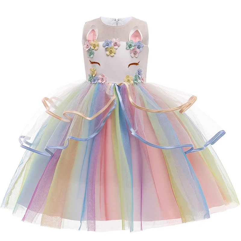 

1-12Yrs Big Size Kid 2020 Children's Unicorn Gown Dress Kid Girls Catwalk Princess Dress Children's Gauze Tulle Christmas Dress