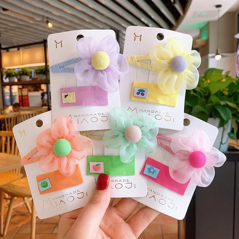 

New Girls Sweet Net Yarn Flower Hairpin Cute Baby Solid Color Square BB Clip Fruit Hair Clip for Women Fashion Hair Accessories