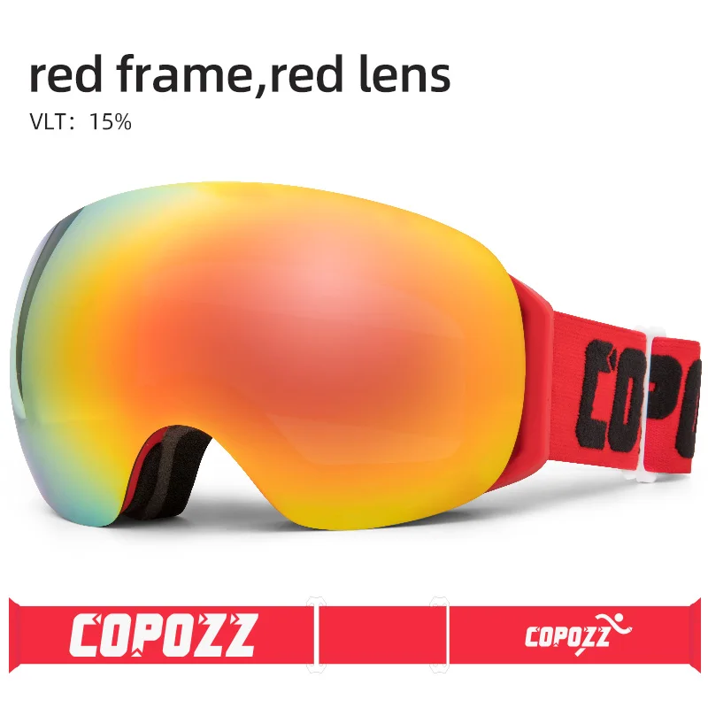 red COPOZZ, безрамные лыжные очки с снежной маской для мужчин и женщин, очки для сноуборда с магнитной защитой UV400, противотуманные лыжные очки - Цвет: red