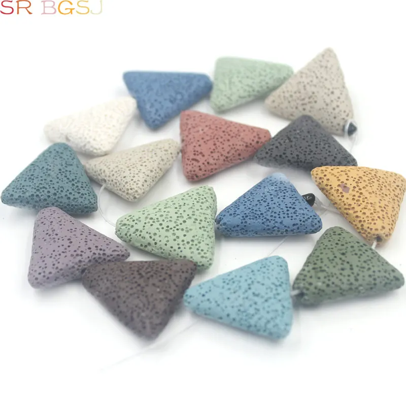 

Free Shipping SR 27mm Large Triangle Shape Colorful Natural Lava Bead Multi Color Colorful Lava Rock Loose Jewelry DIY Beads