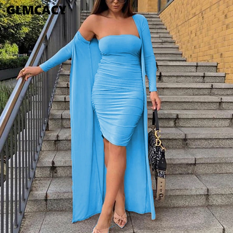 

Женский комплект из двух предметов, осенняя шикарная уличная одежда, прочные кардиганы и облегающее платье-труба, стильная Женская рабочая ...