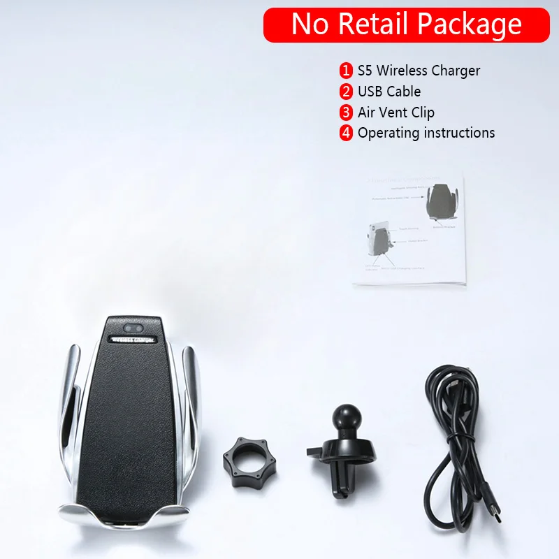 Type 2 No Box Black Инфракрасное Индукционное Qi Беспроводное Автомобильное зарядное устройство 10 Вт для samsung S10 S9 Note 9 10 Plus S5 Беспроводная зарядка для iPhone X XR Xs держатель - Тип штекера: Type 2 No Box Black