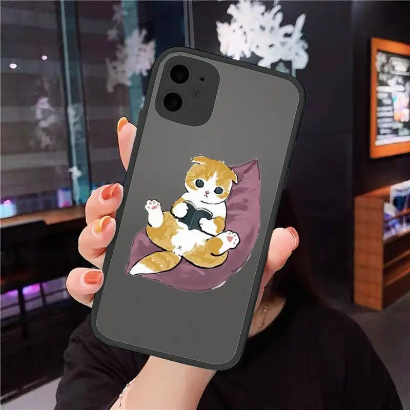 

Phone Case For iPhone 12 11 Mini Pro XR XS Max 7 8 Plus X Cute cartoon cat Matte transparent cover