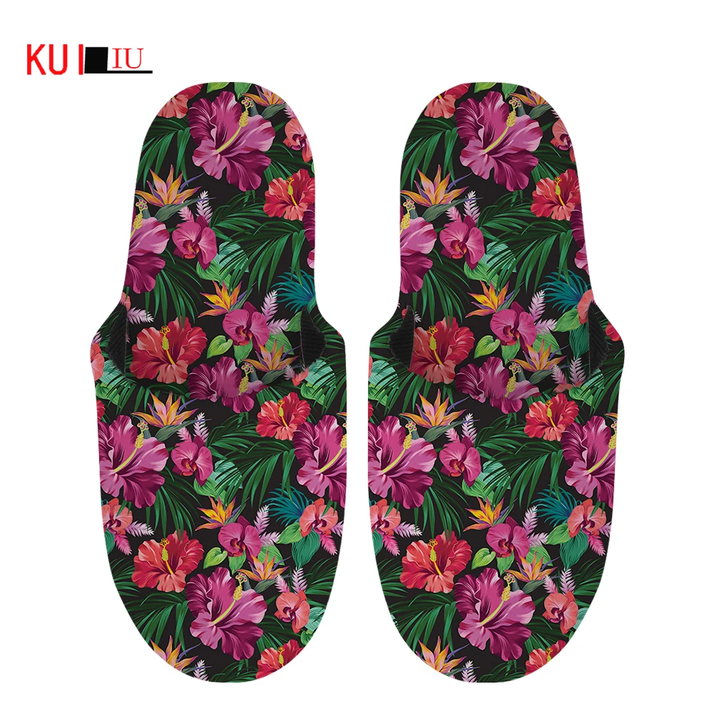 

Сланцы KUILIU женские зимние плюшевые, теплые меховые тапочки, тропический принт гибискуса, хлопковая обувь большого размера, Нескользящие, дл...