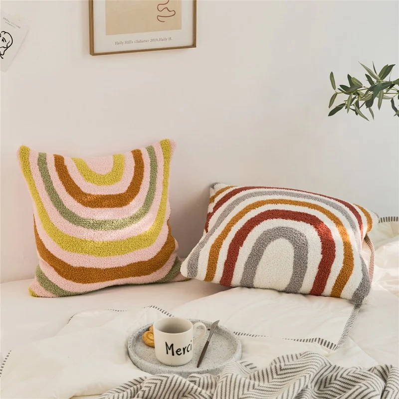 

YIRUIO Bohemian Microfiber Fuzzy Pillow Case Cozy Home Decoration Cushion Cover 45*45cm For Living Room Crochet Bed Pillow Cover