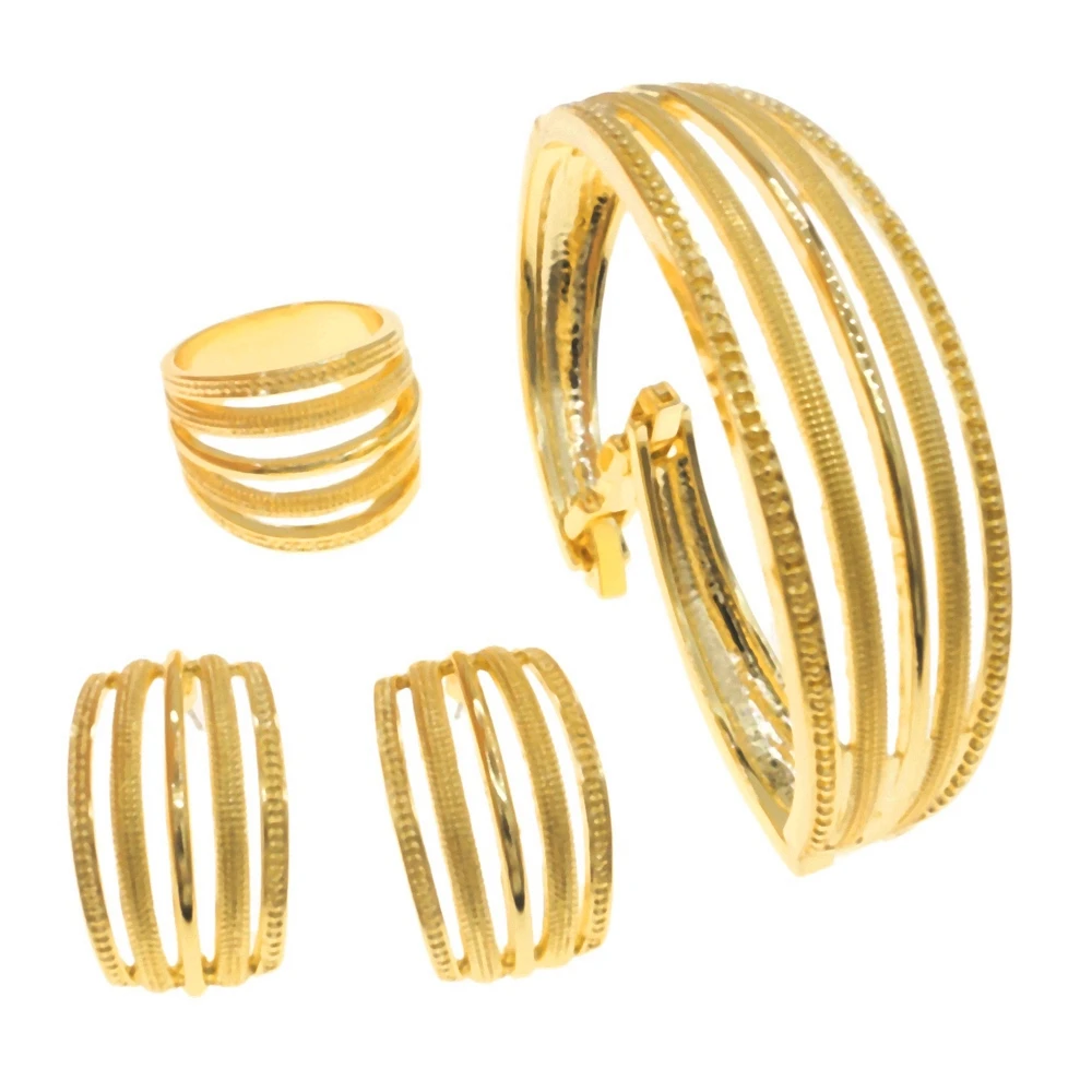 Лидер продаж, бразильский золотой комплект ювелирных изделий, полый дизайн, браслет, кольцо, серьги, банкетные ювелирные изделия B0102
