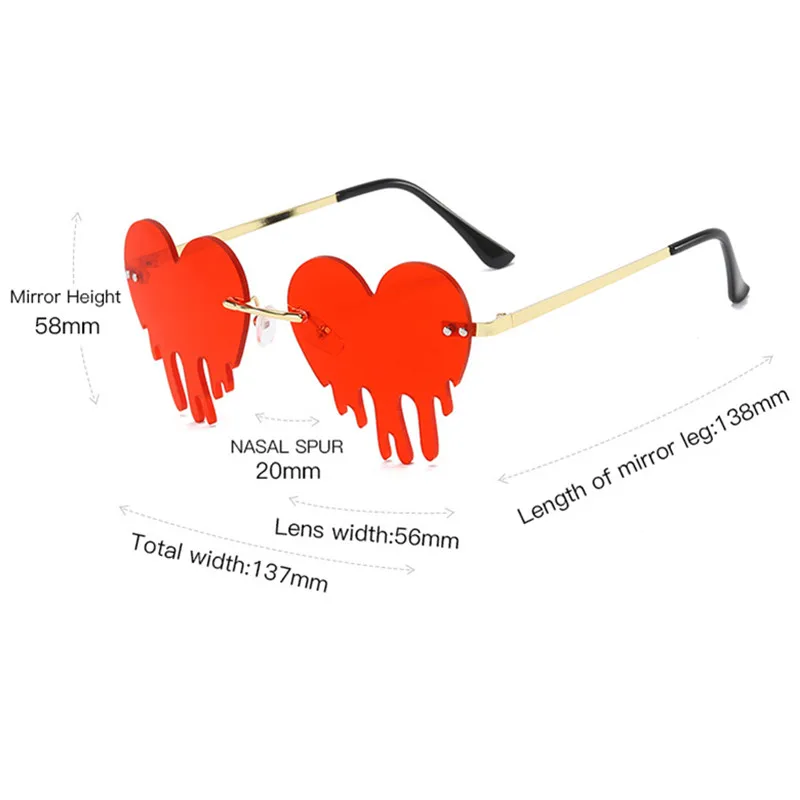 

Fashion Love Heart Rimless Sunglasses Women 2021 Tears Shape Steampunk Sunglasses Unique Vintage Eyewear Driver Goggles