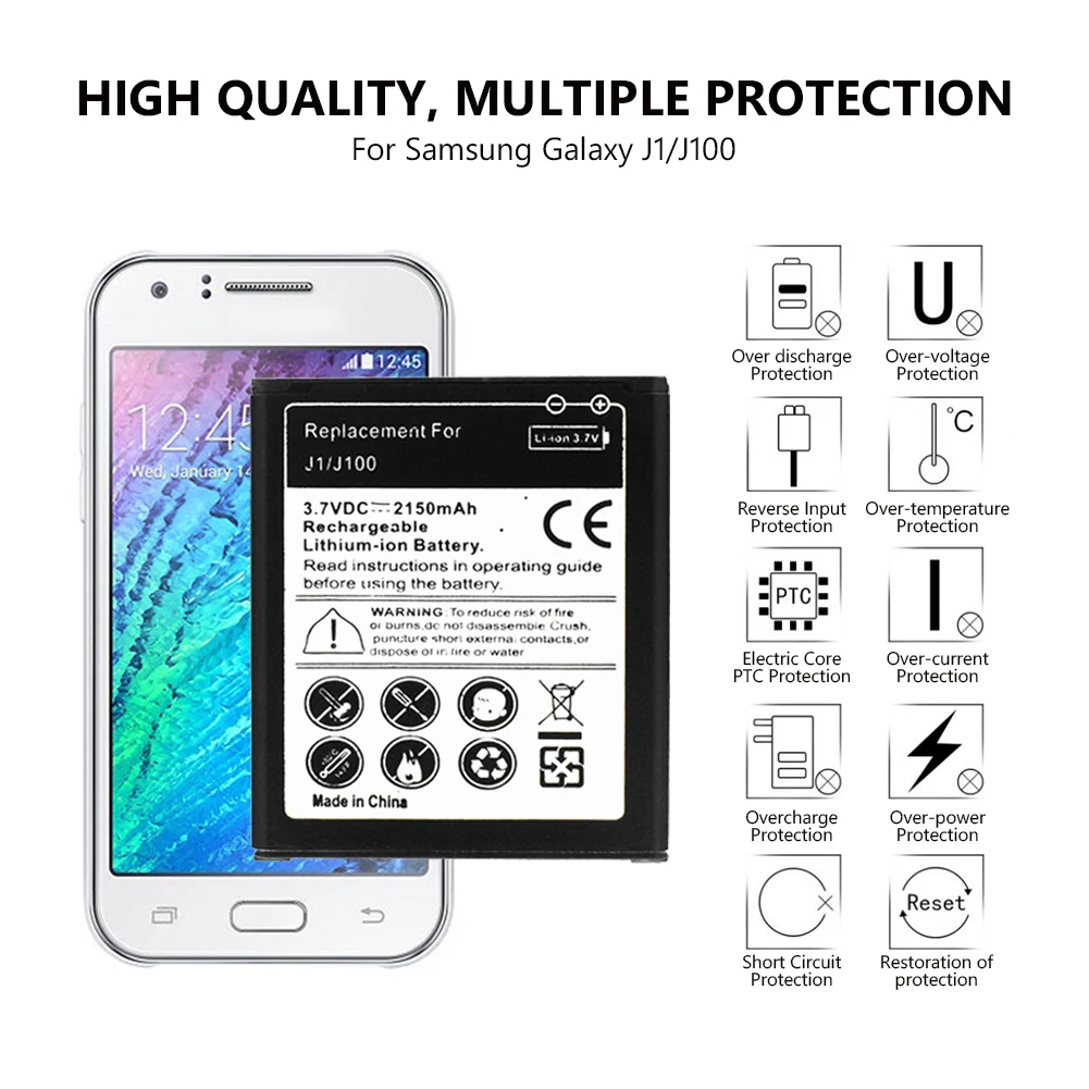 3 7 V 2150mAh литий ионный аккумулятор для сотового телефона Samsung Galaxy J1 2016/2015 версия J100