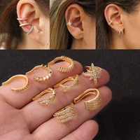 1pc copper ear clip earrings cuff punk wrap non piercing cartilage crystal zircon silver color gold fashion for women jewelry