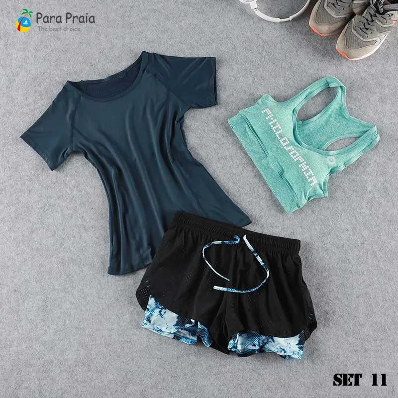 Set 11 Комплект из трех предметов для йоги, спортивная одежда для женщин, спортивный бюстгальтер, костюм для бега, одежда для фитнеса, женские спортивные шорты, одежда для занятий спортом для спортивного зала - Цвет: Set 11