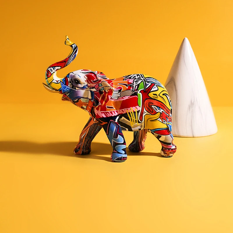 

8 inch Resin Nordic Painting Graffiti elephant Sculpture Figurine Art coloful Animal Elephant Statue Crafts Home Decoration
