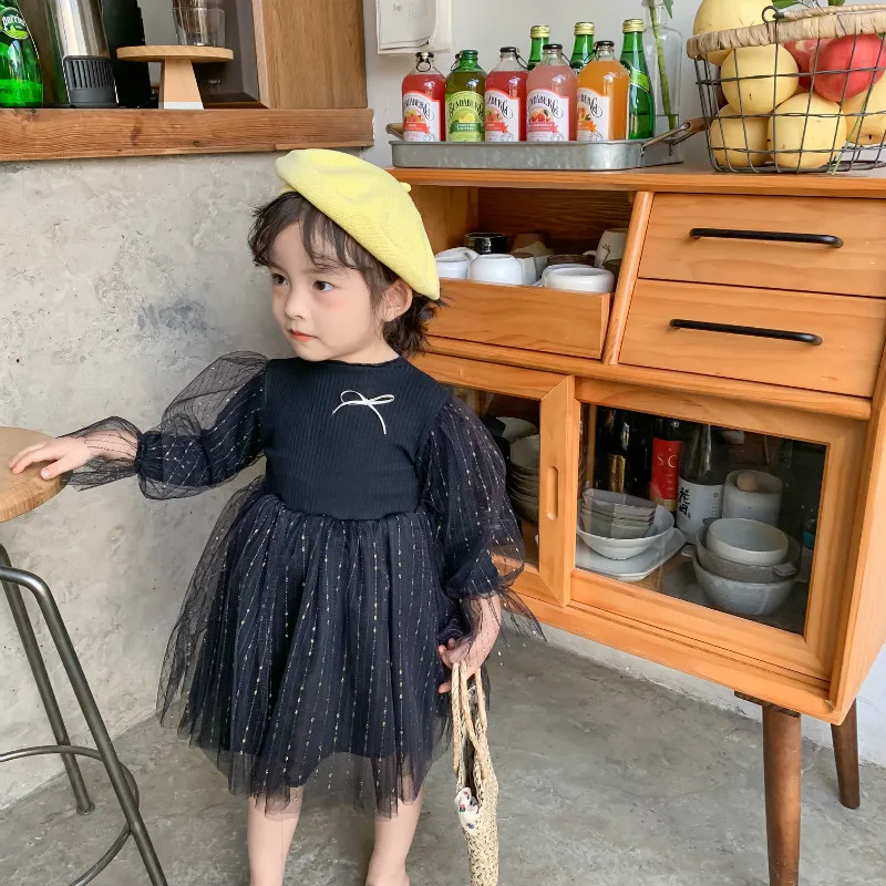 Платье для девочек весна 2020 новое черное детское трикотажное платье принцессы с