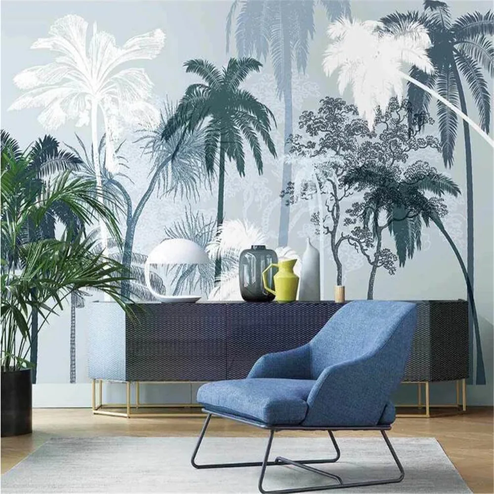 

Milofi customized 3D wallpaper mural Nordic hand-painted tropical plants scrub coconut tree indoor elegant background wall