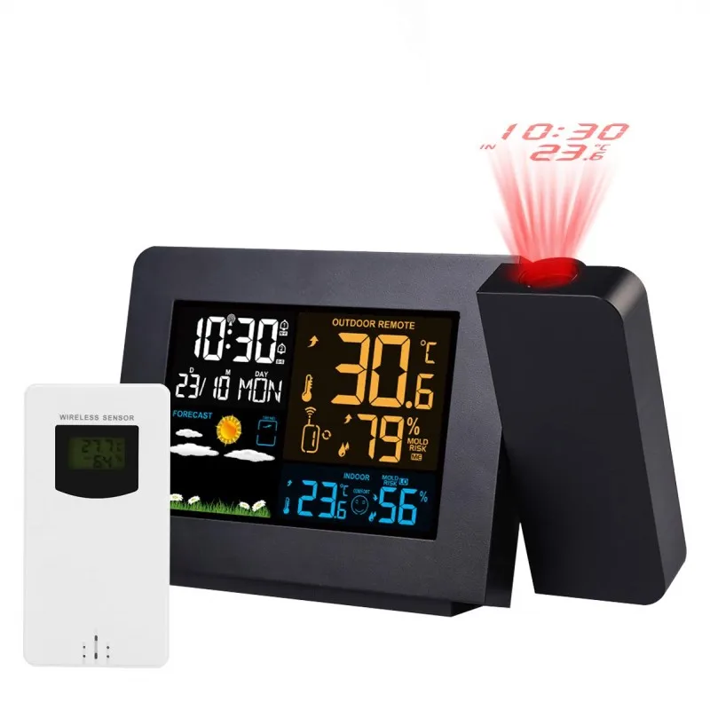 

Digital Projection Alarm Clock with Weather Stations Wireless Thermometer Hygrometer Weather Forecast Station Dual Alarm Clocks
