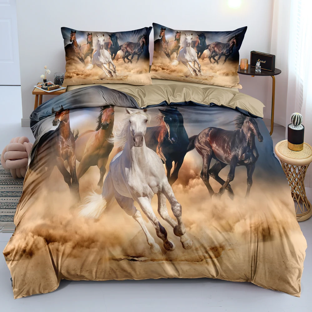 

3D Custom Bedclothes Quilt Covers Set Duvet Cover Pillow Cottom Single King Queen Double Single Size Camel Horse Bedding Sets