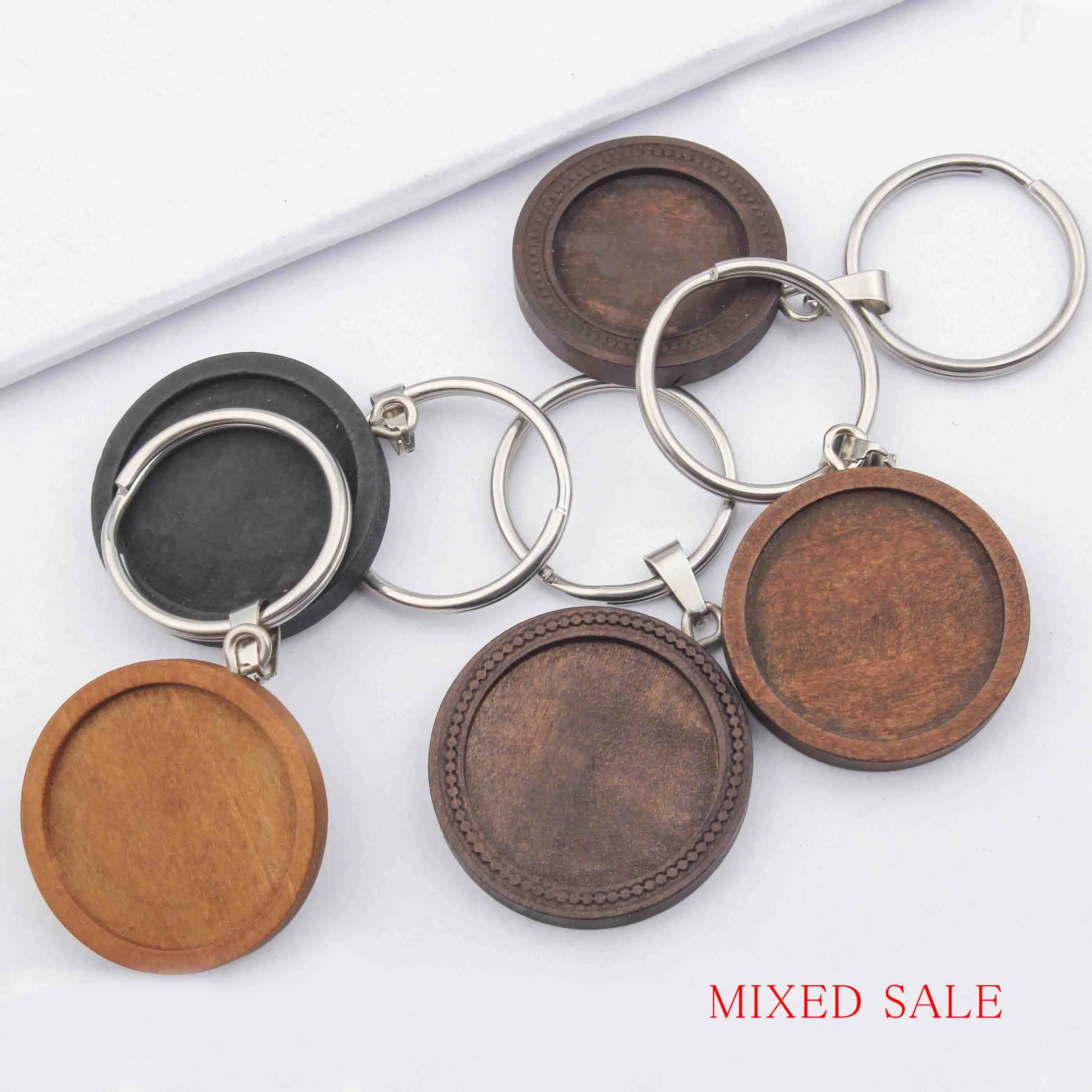 Mixed sale 5 шт. круглый деревянный Fit 20 мм 25 мм стеклянный выпуклый брелок База Установка деревянный брелок Камея лотки для цепочки для ключей - Цвет: Mixed sale