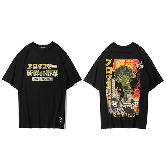 B62D01 Black Мужская футболка в стиле хип-хоп Harajuku, футболка с японским мультяшным монстром, уличная одежда, летние топы, футболки, хлопковая Футболка для хип хопа, большие размеры - Цвет: B62D01 Black