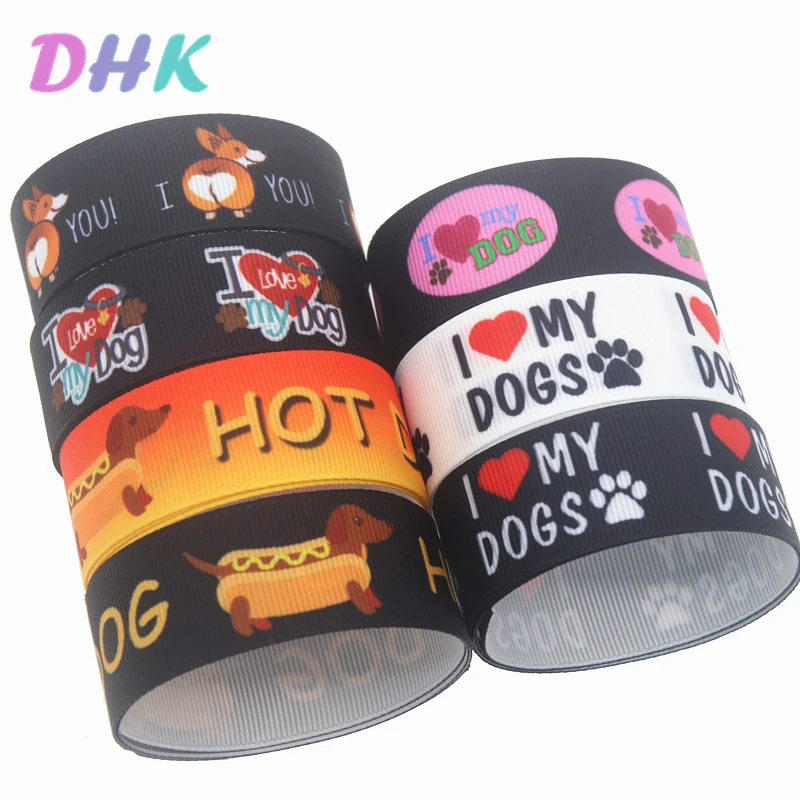 DHK 7/8 'Ƌ ярдов собак для хот догов напечатан Grosgrain ленты ленточный аксессуар