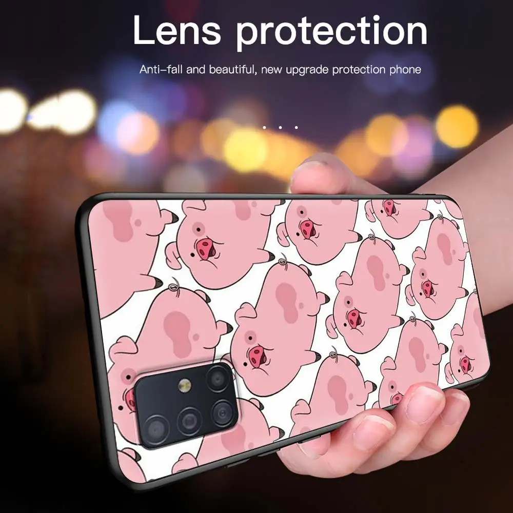 

Cute PINK Kawai Pig Case For Samsung Galaxy A51 A71 A21s M31 A31 A41 A11 A12 A01 A91 M51 M30s M31s Black Soft Phone Coque