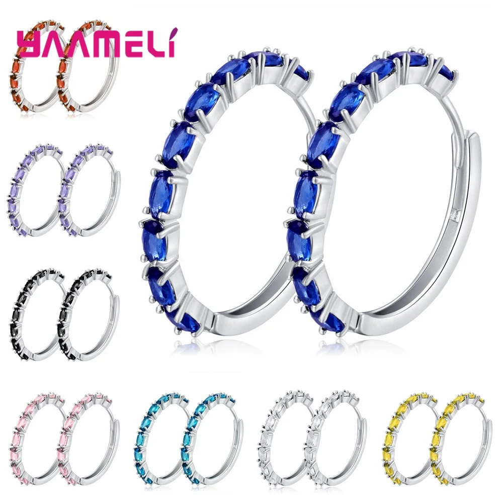 Женские круглые серьги кольца из стерлингового серебра 925 пробы с инкрустацией