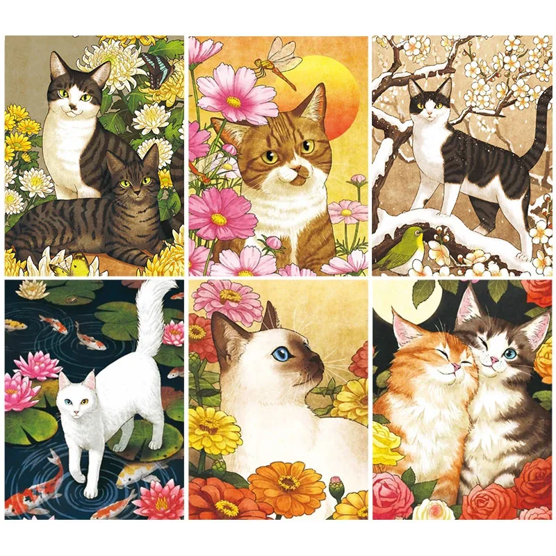 

Алмазная живопись AB, вышивка крестиком, мультяшный Кот, цветок, полный квадрат, Круглый, «сделай сам», 5D алмазная вышивка, картина стразы, худ...