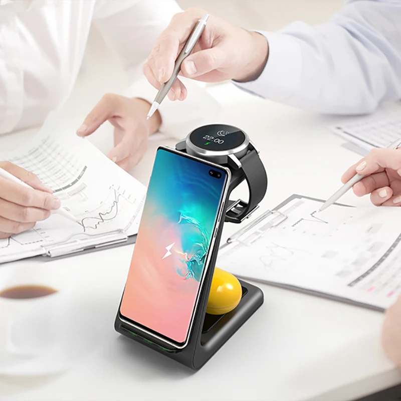 

QI 3 In 1 Wireless Charger For Iphone 11/XS/X/Airpods pro/Iwatch 5/4 Fast Charge Wireless Charge Stand For Samsung S10/Bud/Watch