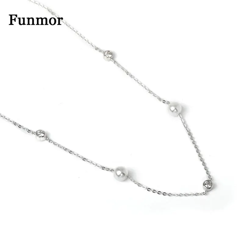Funmor ожерелье из пресноводного жемчуга циркониевая цепочка ювелирные изделия для